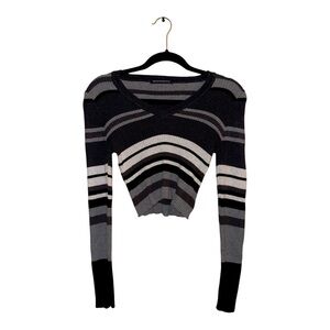 Brandy Melville Striped Milena V Neck Sweater Women’s Top Long Sleeve